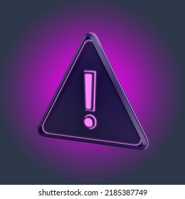 Purple Neon Exclamation Mark In A Triangle.3d Rendering