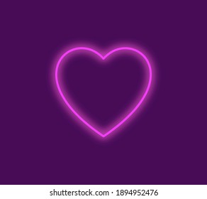 Purple Neon Heart Shape On Purple Background.