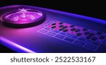 Purple, neon lights Roulette. Casino online games concept, with vibrant colors. A fantasy 3D illustration betting template