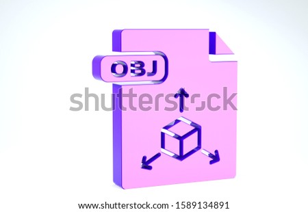 Purple OBJ file document. Download obj button icon isolated on white background. OBJ file symbol. 3d illustration 3D render