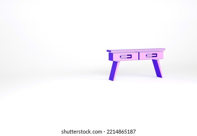 Purple Office Desk Icon Isolated On White Background. Minimalism Concept. 3d Illustration 3D Render.