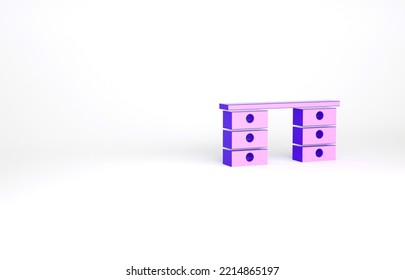 Purple Office Desk Icon Isolated On White Background. Minimalism Concept. 3d Illustration 3D Render.