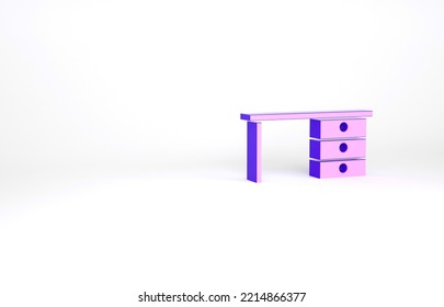 Purple Office Desk Icon Isolated On White Background. Minimalism Concept. 3d Illustration 3D Render.