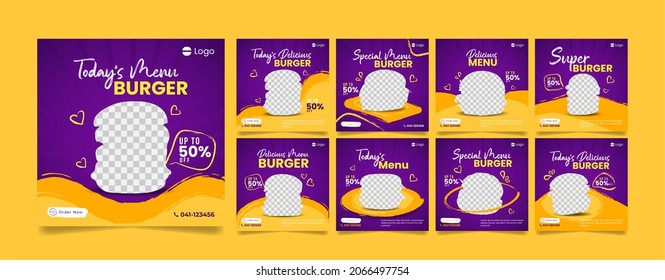 purple and orange Flyer or Social Media Banner for Burger Sale Post - Powered by Shutterstock