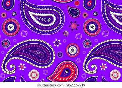 Purple Paisley Background, Colorful Flower Pattern