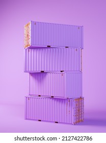 Purple Pink Lavender Orange Apricot Cargo Container Stack Industrial Freight 3d Illustration Render