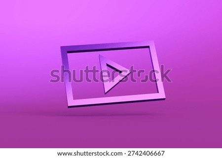 Purple play button floating inside a framed screen on a pink background symbolizing multimedia, streaming, and entertainment