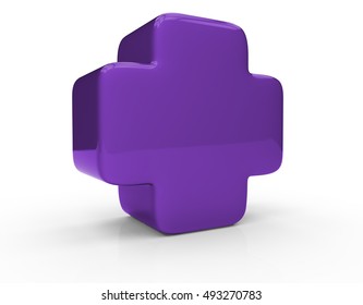 Purple Plus Sign Isolated On White Background. 3D Render.