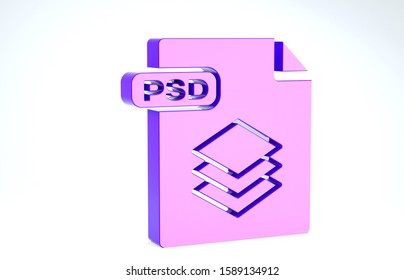 Purple PSD File Document. Download Psd Button Icon Isolated On White Background. PSD File Symbol. 3d Illustration 3D Render