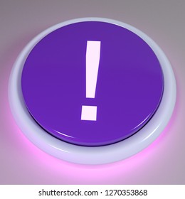 Purple Push Button, Exclamation Mark Displayed On Button - Unknown Outcome Concept, Surprise Event, Emergency, Unexpected Event, Highlight Topic, Urgent News, Error Alert, 3D Rendering Illustration