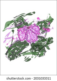 Purple Random Flower Rough Watercolor Illustration Art