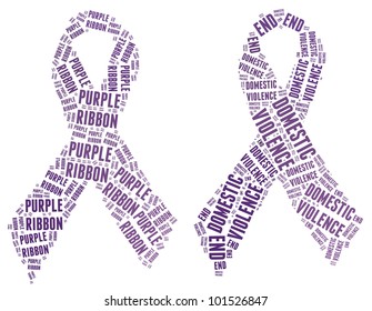 Purple ribbon campaign made from word illustrations isolated on white.