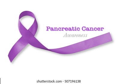 Purple ribbon with Pancreatic cancer awareness text message isolated on white background (clipping path) - Powered by Shutterstock