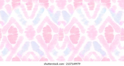 Purple Seamless Ethnic Art Watercolor. Ornament Tribal Banner. Vivid Cute Pattern  ,Pink Ethnic Pattern Art. Repeat Decor Shibori Print. Tie Dye Painting Art.
