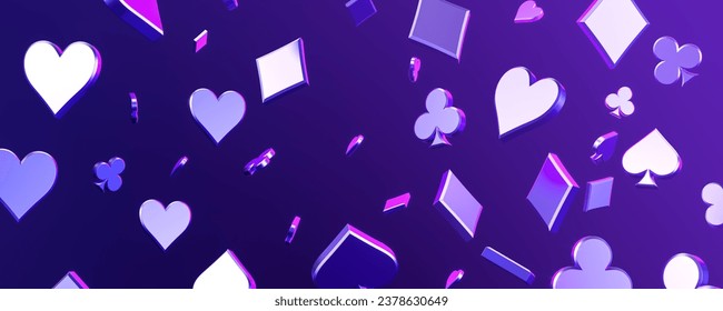 Purple shining playing cards symbols falling, wide format banner for website. Heart, spade, diamond and club. Concept of poker, online casino and gambling. 3D rendering illustration - Powered by Shutterstock