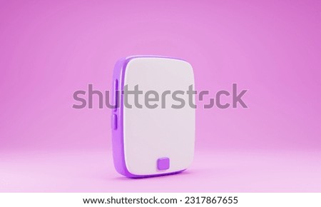 Purple smart phone icon isolated on pink background. 3d rendering
