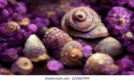 Purple Snail Shells Background Seamless. 3d Illustration