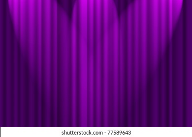 A Purple Textured Background, Stage Curtain With Spotlights