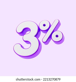 Purple Three Percent Or 3 % Isolated On Purple Background