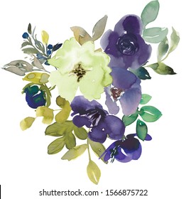 Purple turquoise lemon watercolor floral arrangement flowers leaves isolated on white background. - Powered by Shutterstock