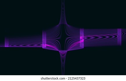 Purple Violet Glowing Ripples, Strings, Vibrations In Abstract 3d Shape Of Fluid Geometry. Concept Of Sound Waves, Rhythm Pulse, Audio Stream. Great As Cover Print For Electronics, As Design Element. 