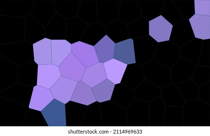 Purple Violet Polygons Scattered In Dark. Digital Fragment Of Mosaic Or Puzzle. Conceptual Geometric Flat Design. Digital Minimal Artwork. Great As Cover, Print, Blank, Poster, Background, Wallpaper.