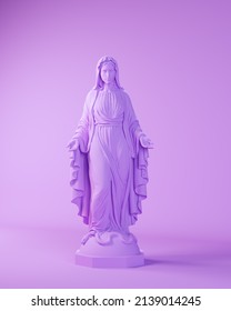 Purple Virgin Mary Statue Religious Sculpture Lavender Art Catholic Religion 3d illustration render