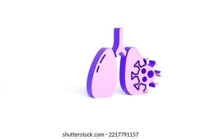 Purple Virus Cells In Lung Icon Isolated On White Background. Infected Lungs. Coronavirus, COVID-19. 2019-nCoV. Minimalism Concept. 3d Illustration 3D Render.