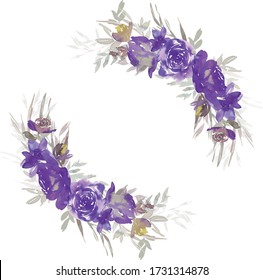 Purple watercolor floral arrangement wreath flowers leaves isolated on white background. - Powered by Shutterstock