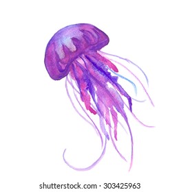 Purple Watercolor Jellyfish Isolated On White Stock Illustration ...