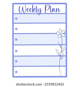 A purple weekly plan note with a flower - Powered by Shutterstock