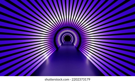 Purple And White Lines Abstract Tunnel Led Neon Glowing 3d Render. High Quality 3d Illustration