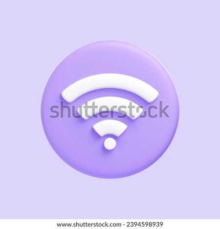 Purple Wireless network icon or technology wifi isolated on purple background. 3D icon, sign and symbol. Cartoon minimal style. Front view. 3D Render Illustration