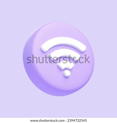 Purple Wireless network icon or technology wifi isolated on purple background. 3D icon, sign and symbol. Cartoon minimal style. 3D Render Illustration