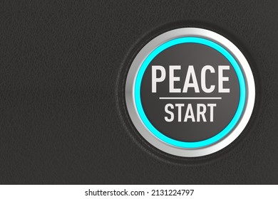 push button with text start peace on dark background. 3D illustration