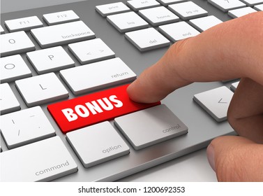 pushing bonus button key concept 3d illustration