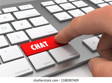 pushing chat button key concept 3d illustration