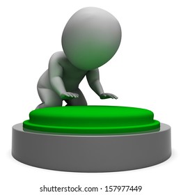 Pushing Green Button Showing Start Or Commence