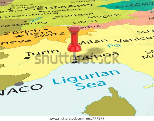 Pushpin On Genoa Map Background 3d Stock Illustration 661777399