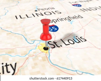 Pushpin On Saint Louis Map Background. 3d Illustration.