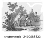 Putti at a grindstone, Reinier Vinkeles (I), 1751 - 1816, vintage engraved.