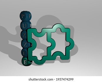 PUZZLE 3D icon and dice letter text, 3D illustration