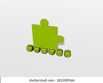 puzzle cubic letters with 3D icon on the top, 3D illustration