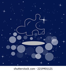 Puzzle, Jigsaw, Game, Logic, Thinking. Banner, Illustration With Dark Blue Color Background.  New Concept Backdrop, Glitter 