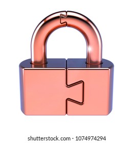Puzzle padlock lock closed security code protection conundrum concept. 3d illustration isolated on white background