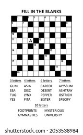 Puzzle Page With Criss-cross, Or Fill-in, Crossword Word Game (English Language). Comfortable Level, Large Print, Family Friendly. Letter A As A Hint.
