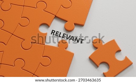 puzzle pieces with missing pieces with text RELEVANT. financial market. financing.close up of puzzle pieces with missing pieces,Business Concept.3D rendering.