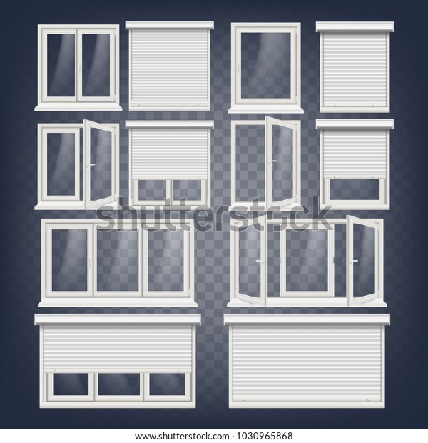 Pvc Window Rolling Shutters Opened Closed Interiors Stock
