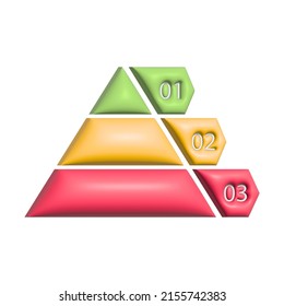 Pyramid Infographic 3D. Triangle Hierarchy Data With 3 Segments. Business Illustration Isolated On White.