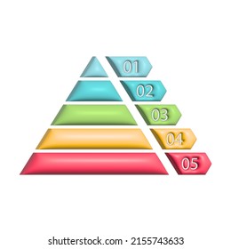 Pyramid Infographic 3D. Triangle Hierarchy Data With 5 Segments. Business Illustration Isolated On White.